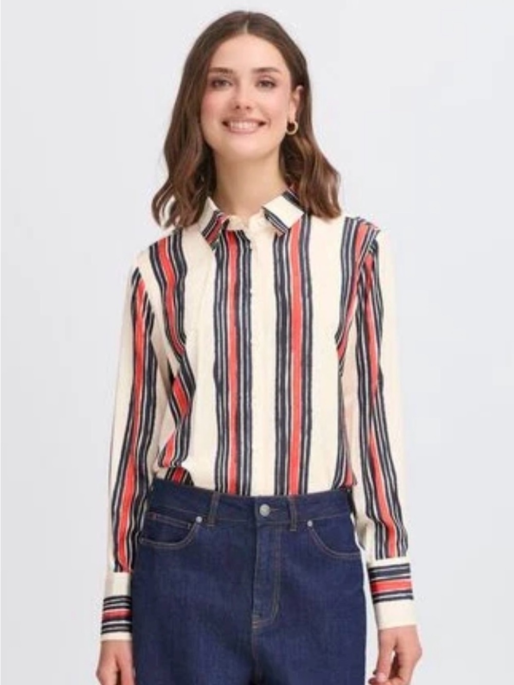 Fransa Vertical Stripe Button-Down Blouse